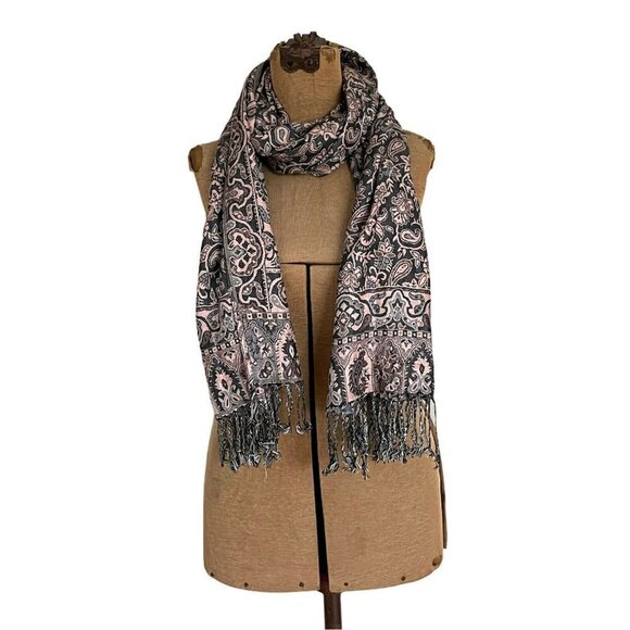 Pale Pink & Blue Boho Floral Paisley Pashmina Wrap - Picture 6 of 12